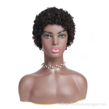 Wholesale Pixie Cut Machine Made Wigs Short Human Hair Wigs for Black Women Short Jerry Curly Wig Natural Black 1B